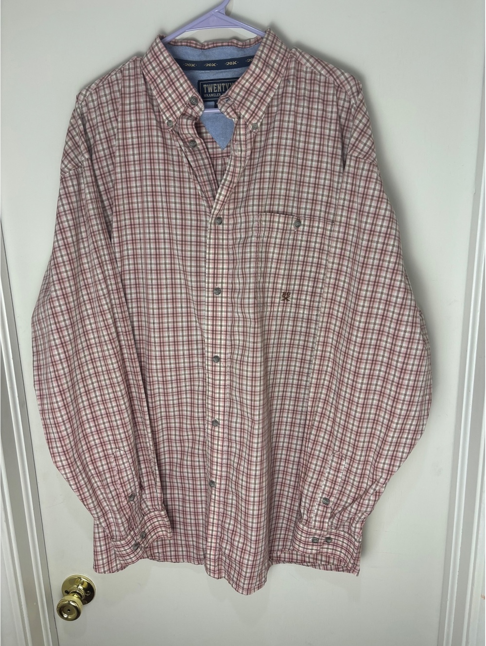 Twenty X Wrangler Men’s XL Plaid Button Down Pink Brown Western Long Sleeve